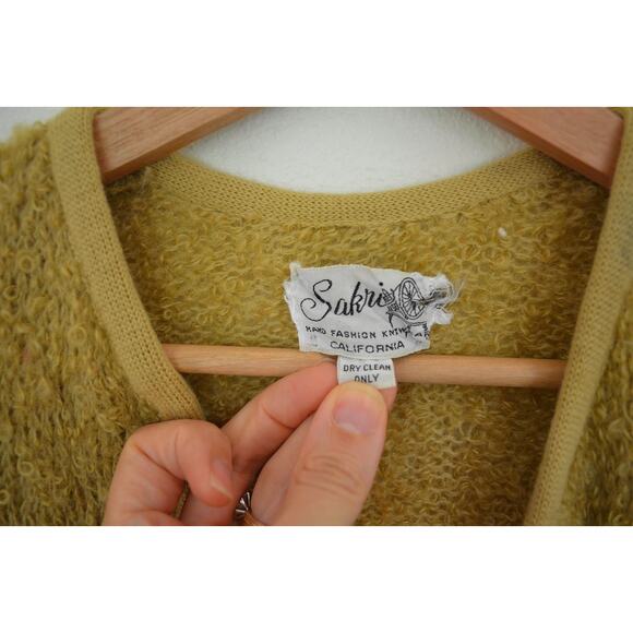 Vintage Fuzzy Knit Mustard Yellow Shawl Tie Side - Picture 6 of 9